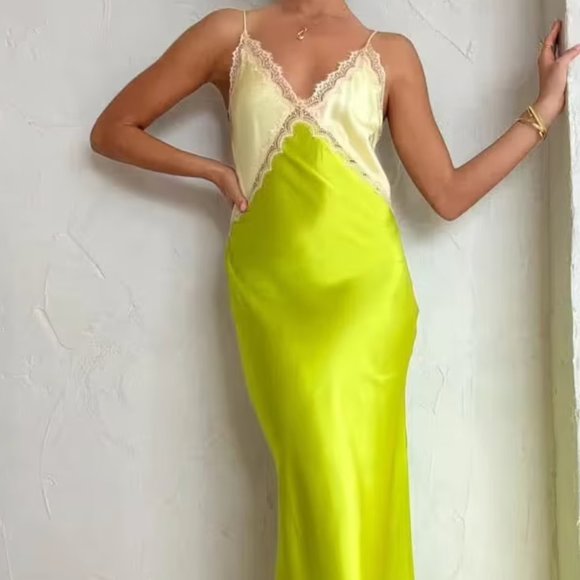 100% SILK | GINIA SADIE DRESS IN YELLOW/ELECTRIC LIME SIZE 8 - Picture 1 of 4